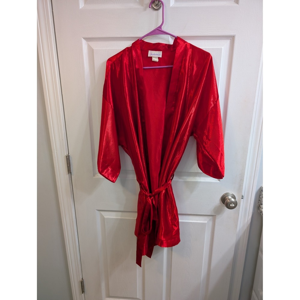Frederick's of Hollywood Robe Women Red Vintage Ribbed Kimono One Size